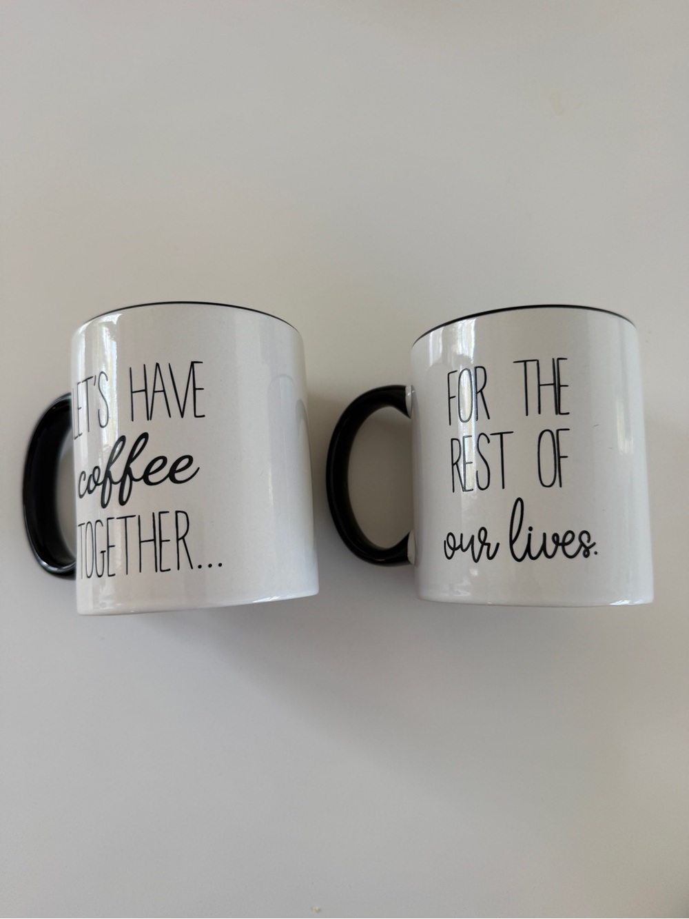 White and Black Ceramic Coffee Mug Set - 'Let's Have Coffee Together'